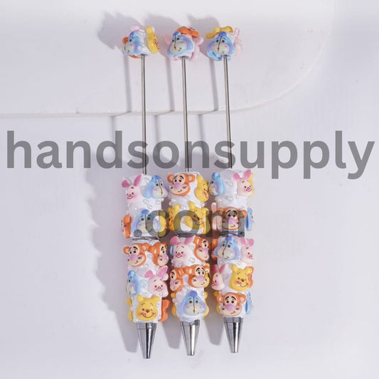 Classic Animation Cartoon Animal Character and White Pearls Beadable Clay Pens