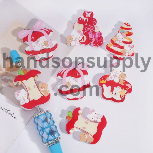 Bitten Apple with Bear & Cute Cat Characters Acrylic Beads Random Mix