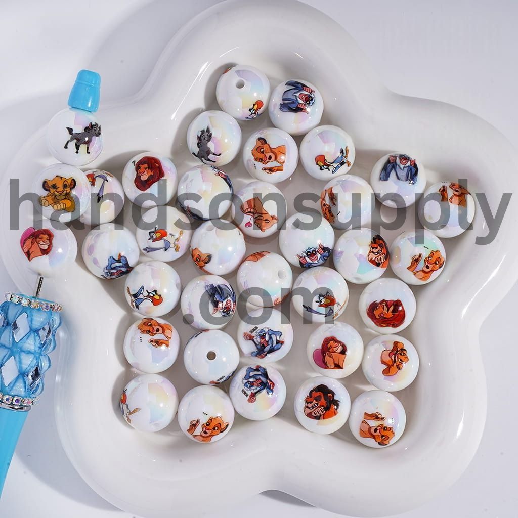 UV Coating Classic Lion Leader in Various Character Series, Acrylic Beads for Bracelets 16MM, Random Mix