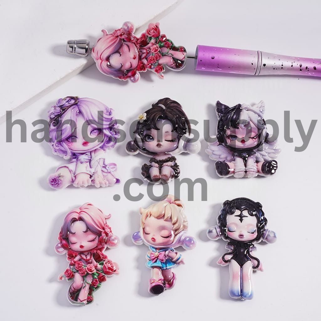 Concavo-Convex Beautiful Baby Girl Doll Series in Various Designs, Acrylic Beads Random Mix