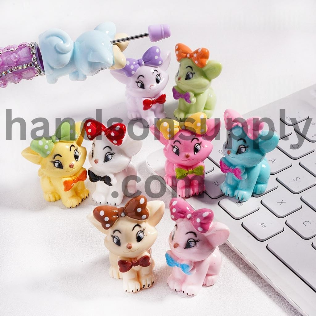 Beautiful Cat Character Series with Bowties, Acrylic Beads Height 24MM, Multi-Color, Random Mix