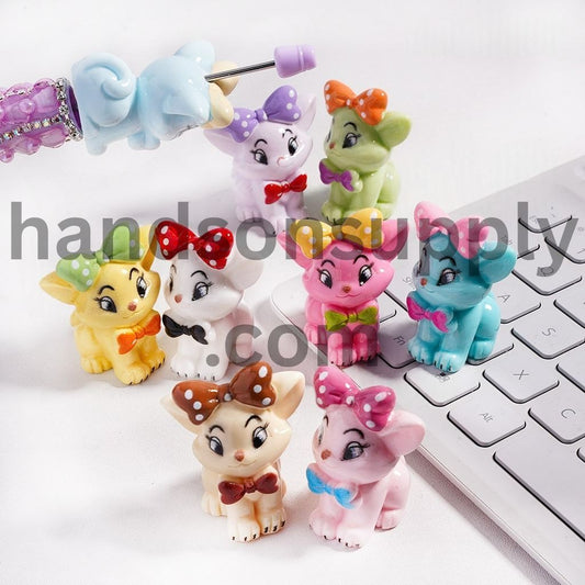 Beautiful Cat Character Series with Bowties, Acrylic Beads Height 24MM, Multi-Color, Random Mix