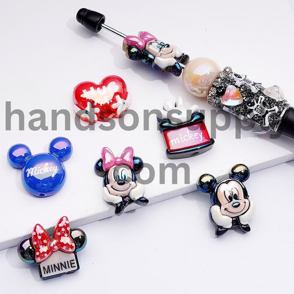 UV Coating Cute Animated Fairytales Girl and Boy Mouse Red Hearts, Acrylic Beads Random Mix