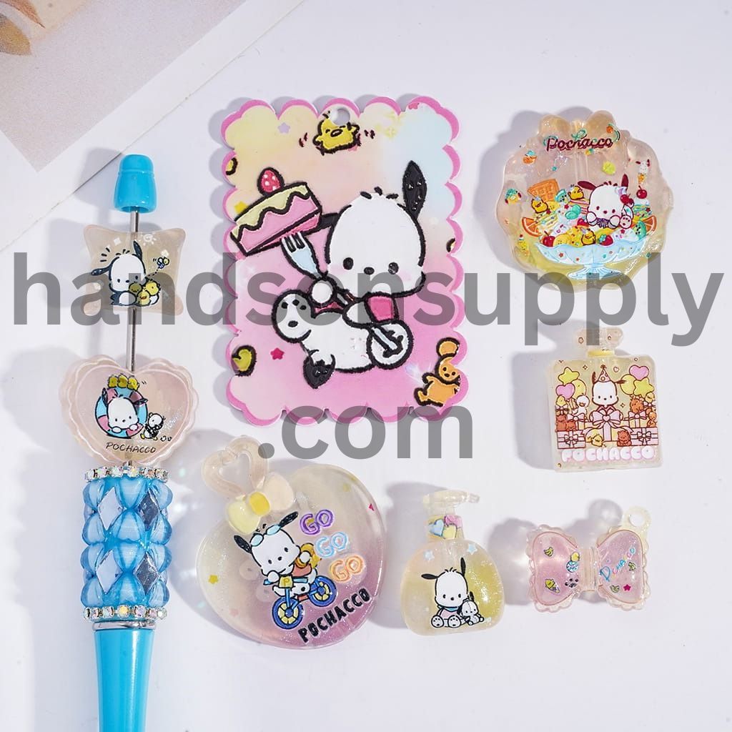 Black‑Eared Dog Print Acrylic Pendant Beads Random Mix