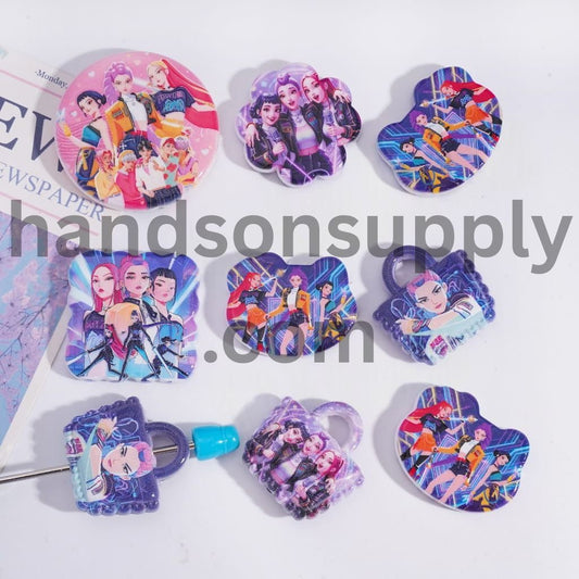 Girl & Boy Band Print Acrylic Pendant Beads Random Mix