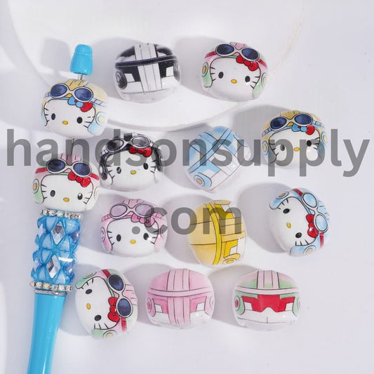 Cute Cat Pilot Helmet Character Acrylic Beads 21*25MM Random Mix