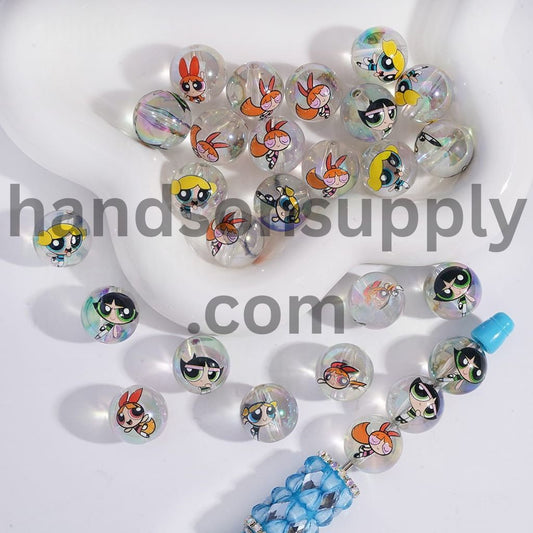 UV‑Coated Translucent Brave Girl Police Character Round Acrylic Beads 16 mm Random Mix