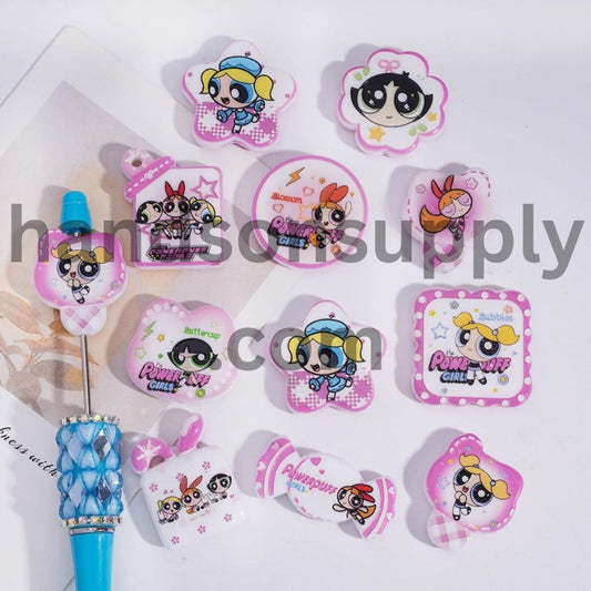Brave Girl Police Character Prints in Various Designs Acrylic Beads Pendant Random Mix