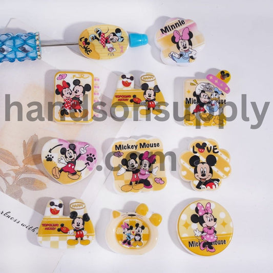 Classic Animation Boy, Girl, Mouse & Duck Prints Yellow Series Acrylic Beads Pendant Random Mix