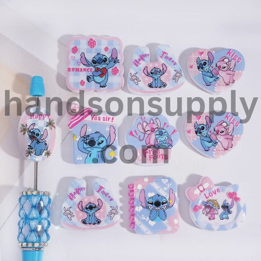 Pink Blue Monster Series Prints in Various Designs Acrylic Beads Pendant Random Mix