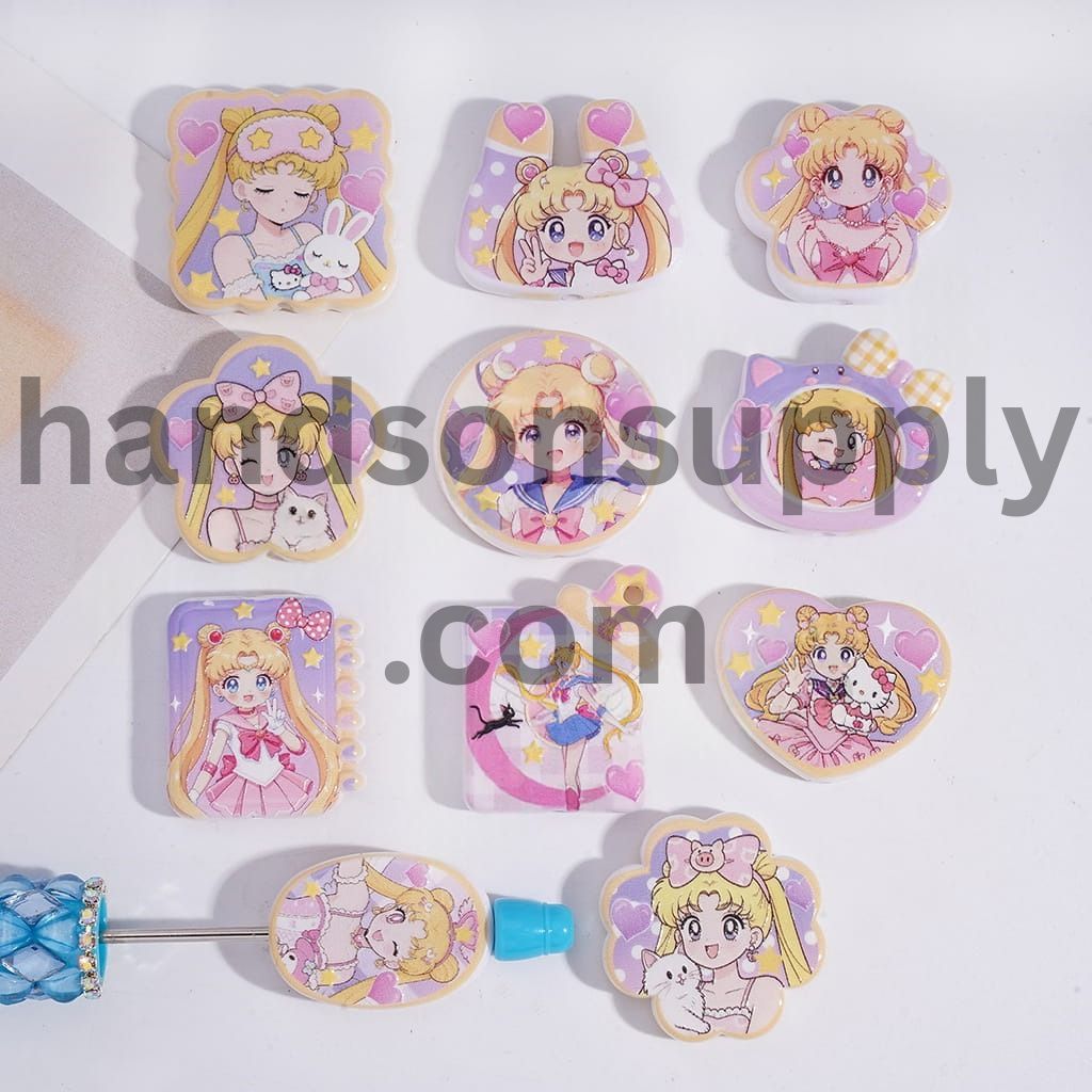 Magical Girl Guardian Characters in Various Designs Acrylic Pendant Beads Random Mix