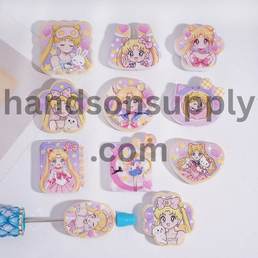 Magical Girl Guardian Characters in Various Designs Acrylic Pendant Beads Random Mix