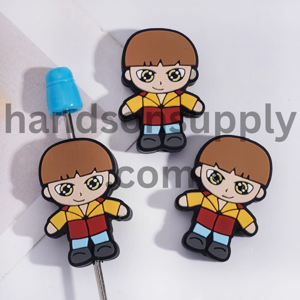 Horror Style Boy Character with Brown Hair Silicone Focal Beads