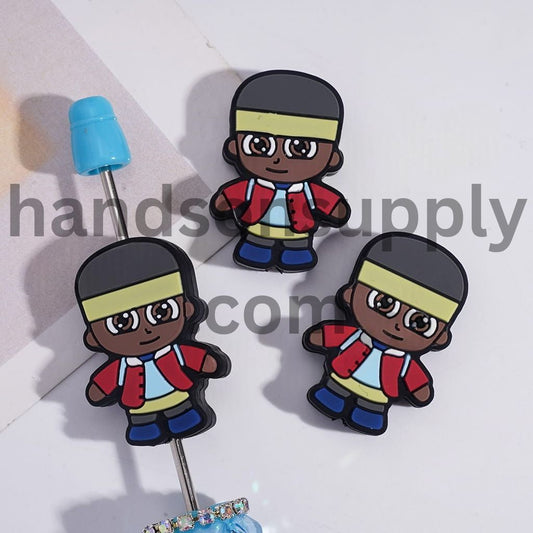 Horror Style Black Boy Character Silicone Focal Beads