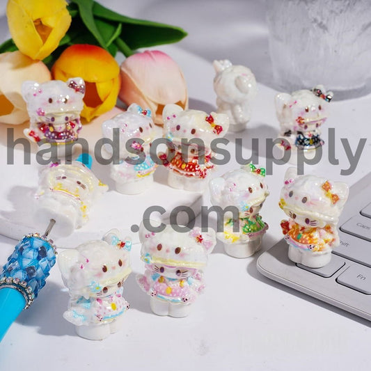 UV Coated Cute Cat with Kitty Hat Acrylic Beads 35MM Random Mix