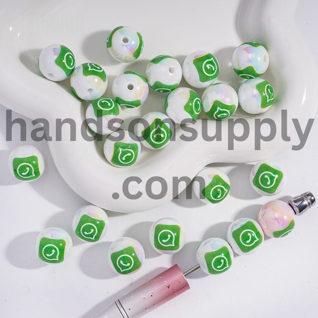 UV Coated Green Communication & Social Messenger Round Acrylic Bracelet Beads 16 MM