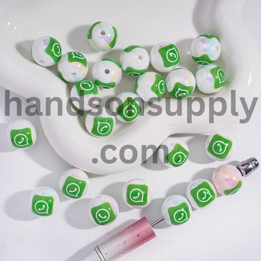 UV Coated Green Communication & Social Messenger Round Acrylic Bracelet Beads 16 MM