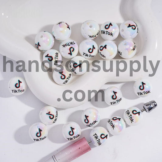 UV Coated Short‑Video App Pattern Pound Acrylic Bracelet Beads 16 MM
