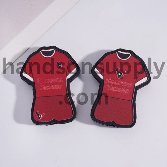 Houston Football Set Red Color Jersey Design Silicone Focal Beads