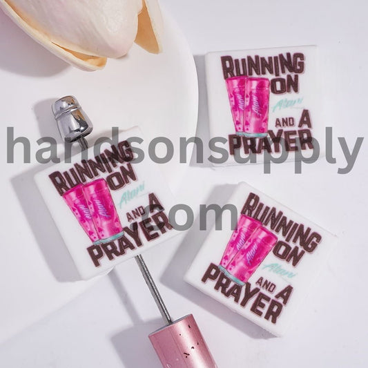 Two Can Pink Energy Drink and Black Text, Flat Square Shape Silicone Focal Beads