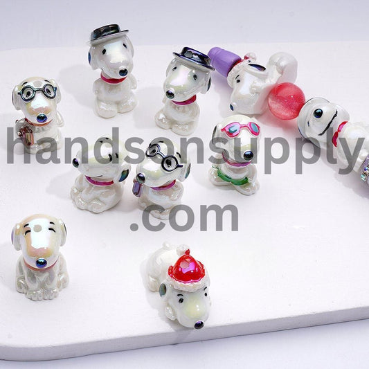 UV Coated Cute Vintage Beagle Puppy Acrylic Beads Around 25MM, Random Mix