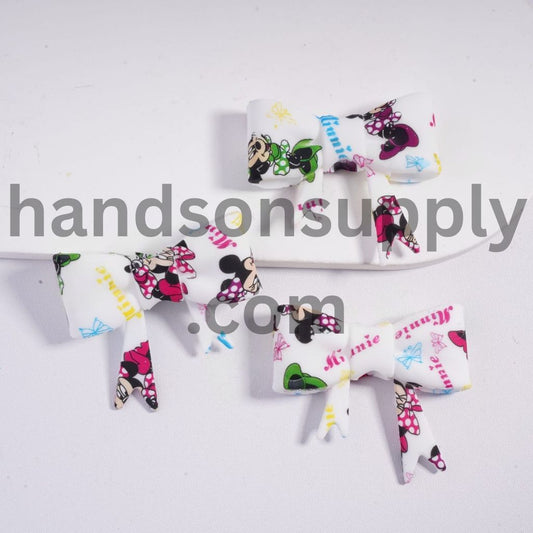 Adorable Soft Bowtie with Girl Mouse Character Wearing Various Clothes Prints Silicone Focal Beads 40MM