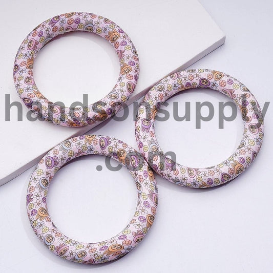 Fun Cute Forest Goblin Flowers Monster Doll Prints Silicone Ring Frame Bead Circle Round Soft Car Hanger Charm Loop 65mm