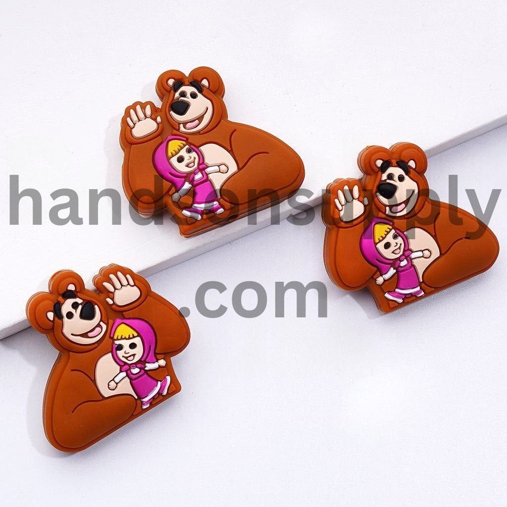 Adorable Cute Girl Mash and the Bear Cartoon Silicone Focal Beads