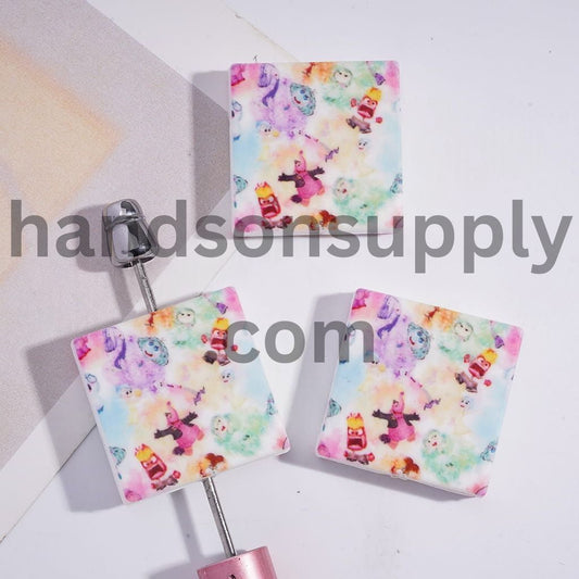 Magic Hair Elf Series Pattern Print Flat Square Shape Silicone Focal Beads