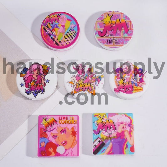 Girl Singer Holograms Pattern  in Various shape Pink Series Silicone Focal Beads