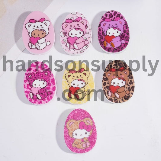 Cute Cat Character Print in Oval Shape Silicone Focal Beads Random Mix