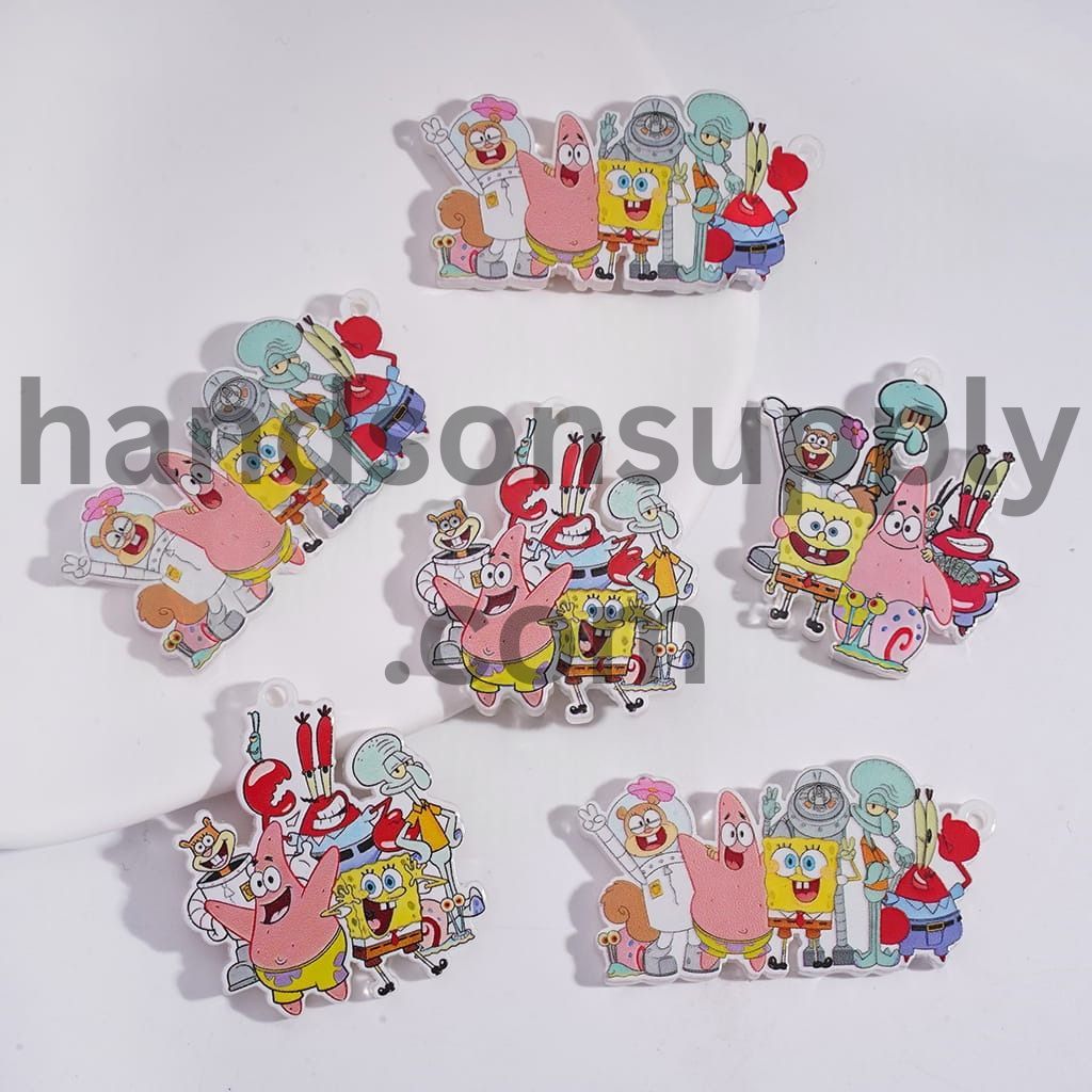 Translucent Yellow Sponge Baby Character Family Series Acrylic Bead Pendant Random Mix