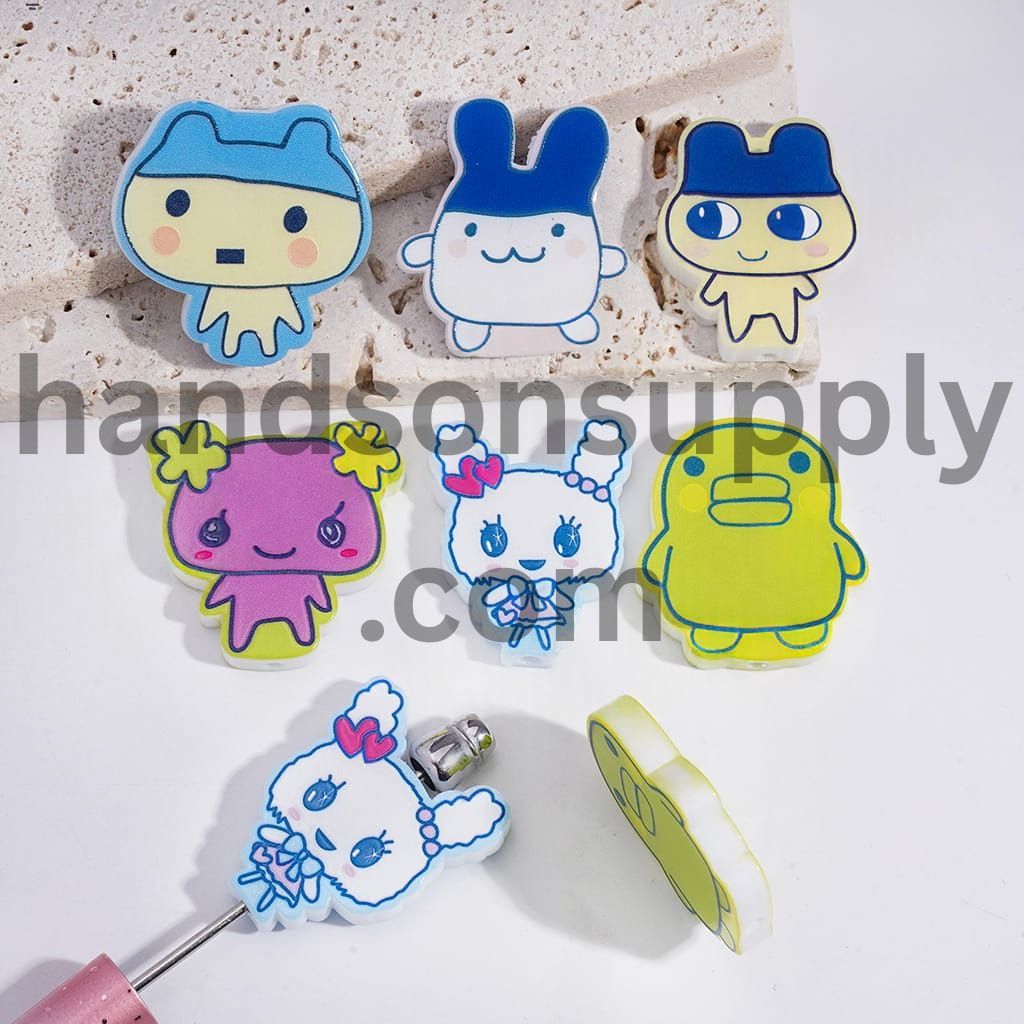 Electronic Pet Character Series Acrylic Beads 24*34MM, Random Mix