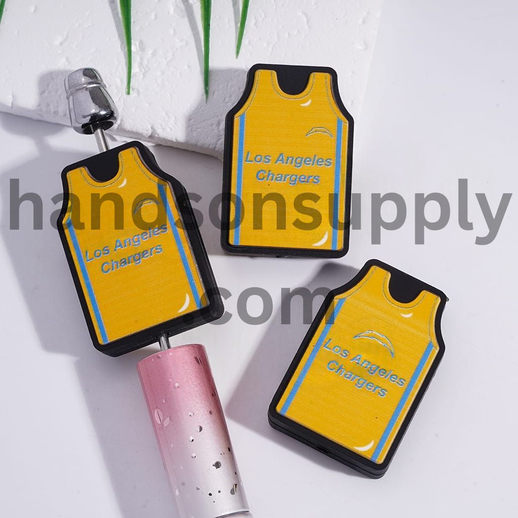 LA Chargers Football Blue & Gold Sports Theme Jersey Silicone Focal Bead
