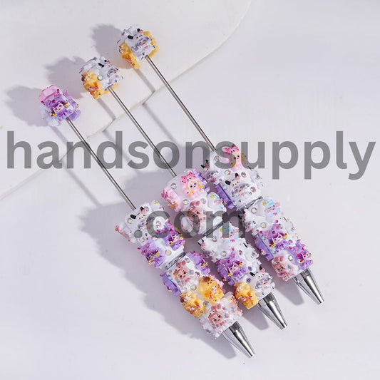 Cute Baby Girl Character Hat Design with AB Rhinestones Beadable Clay Pen