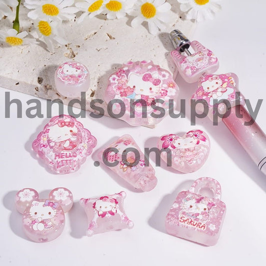 Cute Cat Pink Sakura Series Character in Various Shapes Acrylic Beads