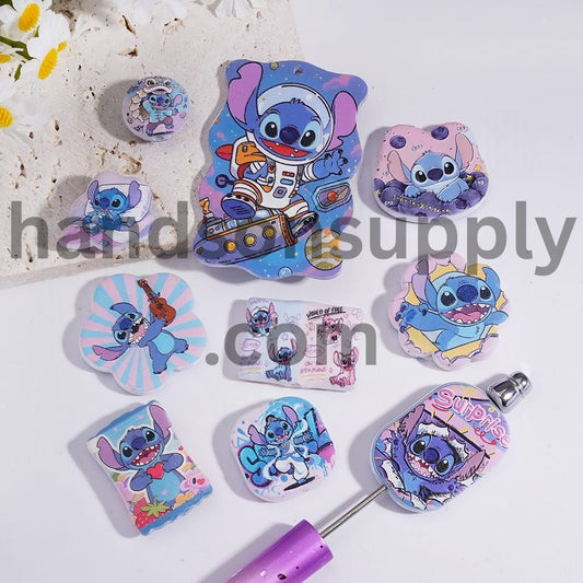 Blue Monster Character in Various Shapes & Design Printed Cartoon Series Acrylic Beads Random Mix