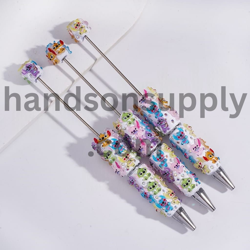 Cute Blue Monster Character in Assorted Styles and Sparkling AB Rhinestones Beadable Clay Pens Random Mix