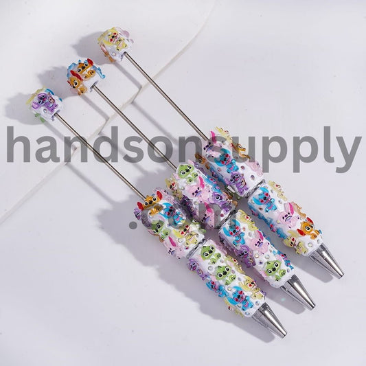 Cute Blue Monster Character in Assorted Styles and Sparkling AB Rhinestones Beadable Clay Pens Random Mix