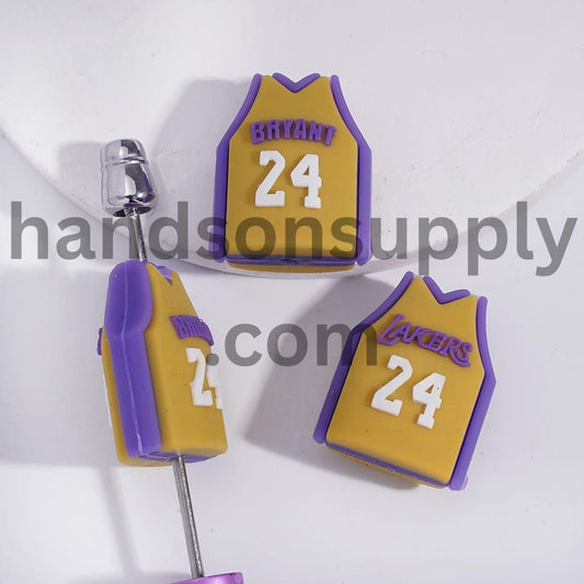 3D LA Basketball Jersey with Number “24” Sports Design Silicone Focal Beads
