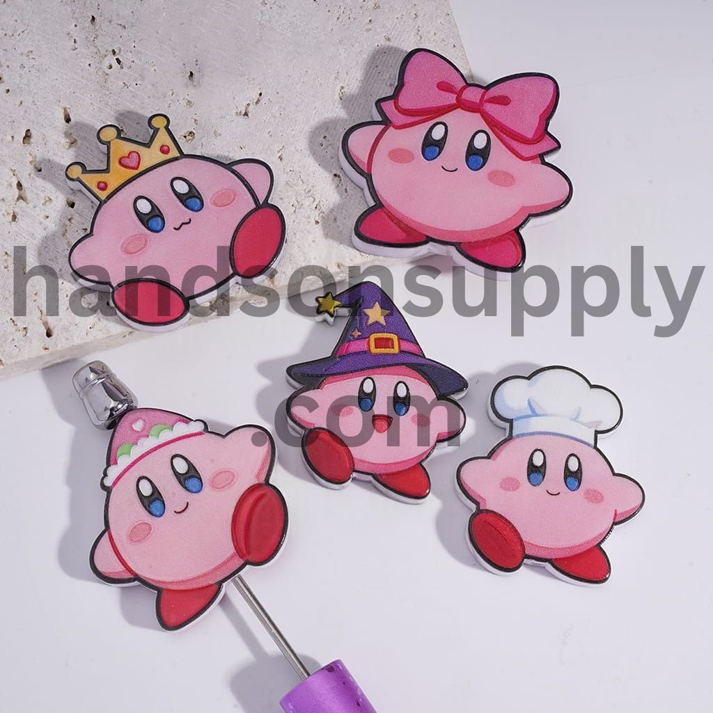 Pink Bubble Gum Character Wearing Various Head Ornaments in Assorted Styles, Acrylic Beads Random Mix