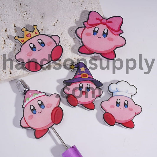 Pink Bubble Gum Character Wearing Various Head Ornaments in Assorted Styles, Acrylic Beads Random Mix