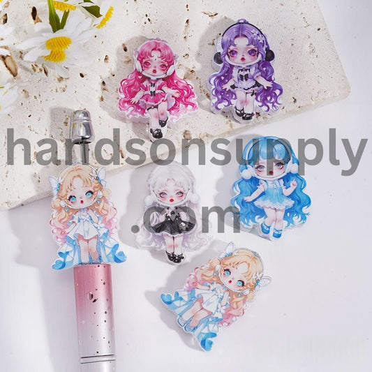 Beautiful Baby Girl Character Listening to Music, Acrylic Beads 34MM Height Random Mix