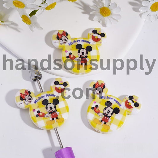UV Coated Mouse Head Character Acrylic Beads 34*38MM Random Mix