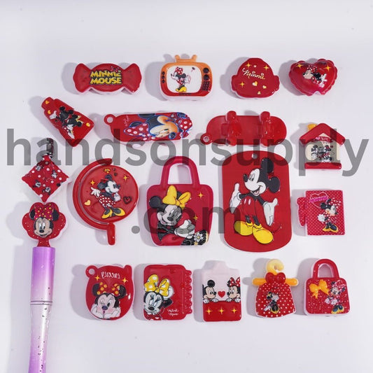 Red Style Pendant with Girl and Boy Mouse Character Series Acrylic Beads, Random Mix