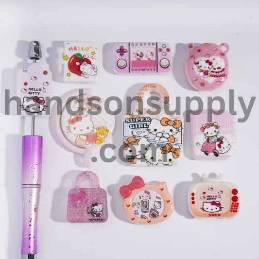 Cute Cat Character Patterns with Pendant Acrylic Beads, Random Mix