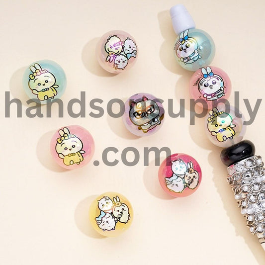 Cute Bunny Rabbit Animal UV Coating Jelly Color Round Acrylic Beads, Random Mix, 16MM