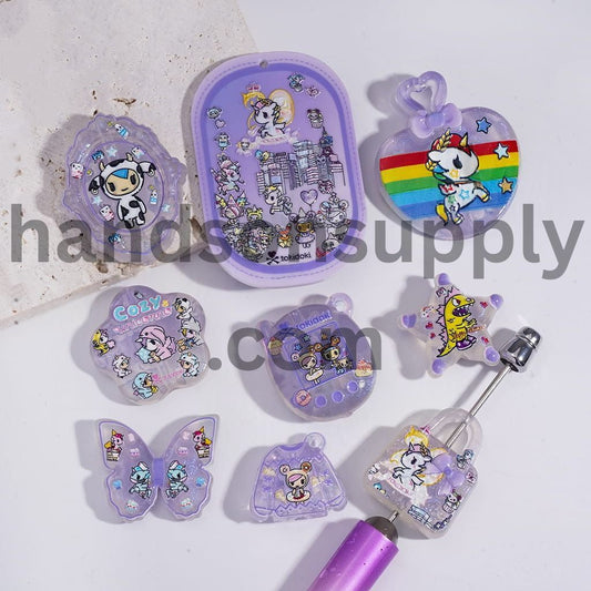 Cute Kawaii Lavender Purple Unicorn Fantasy Cartoon Character Acrylic Beads Pendants Random Mix