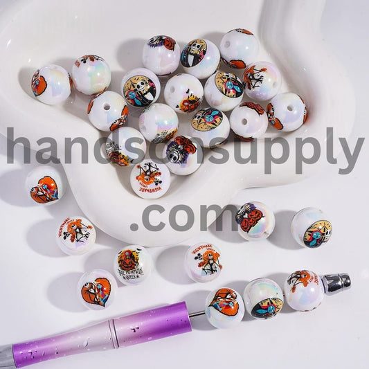 Cute Spooky Skeleton Couple Charm Series Round Acrylic Beads 16mm Random Mix