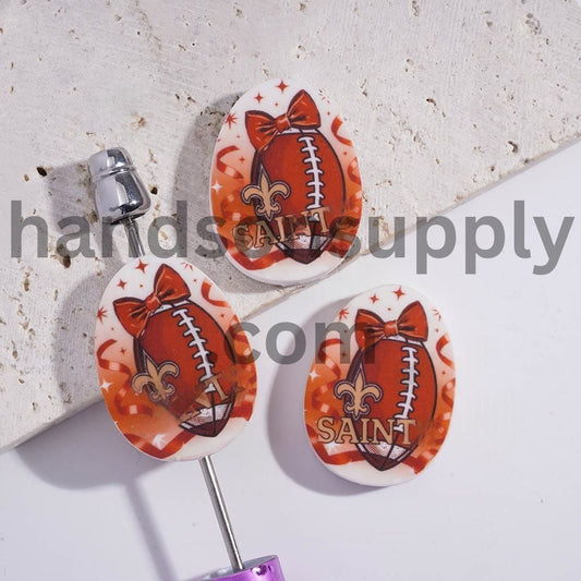 NOLA Football Sport Theme Print Oval Shape Silicone Focal Beads